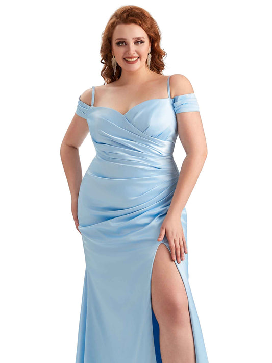 Plus Size Cold Shoulder Satin Guest Dress