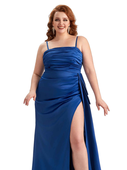 Plus Size Spaghetti Straps Satin Guest Dress