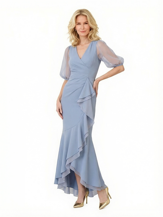 Lirayne V-Neck Ruffle Chiffon Dress