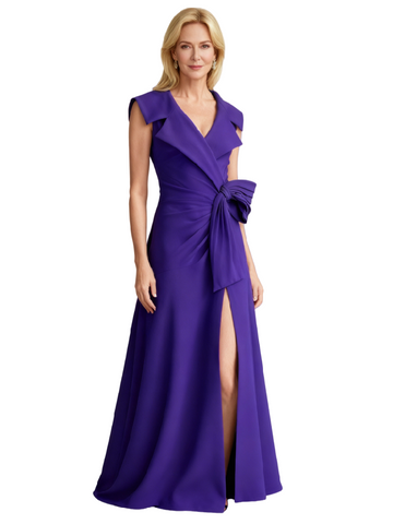 Heidy V-Neck Side Slit Crepe Dress