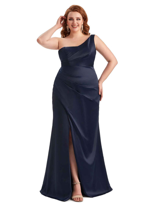 Lemonily Plus Size One Shoulder Satin Dress