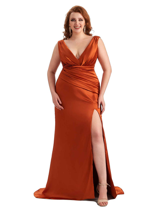 Lsirilt Plus Size V-neck Satin Dress