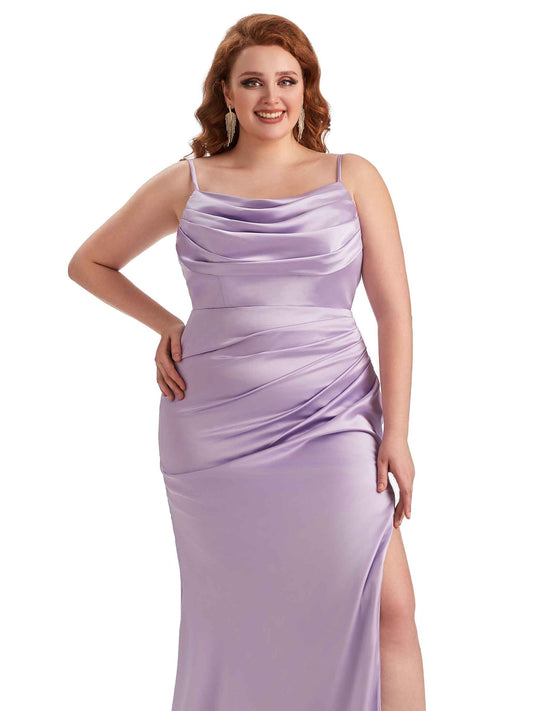 Plus Size Spaghetti Straps Satin Guest Dress