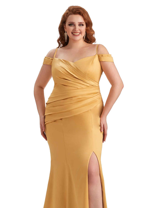 Plus Size Cold Shoulder Satin Guest Dress