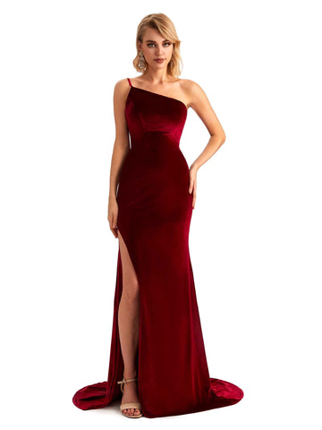 Winter Formal Velvet One-Shoulder Bridesmaid Dresses - VowSatin