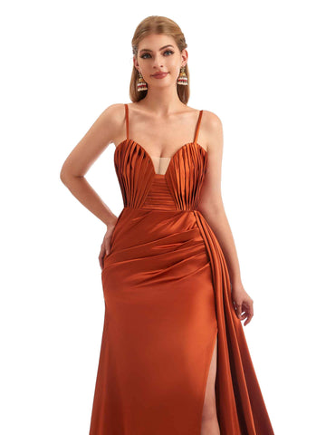 Ruched Satin Dress-Dusty Blue
