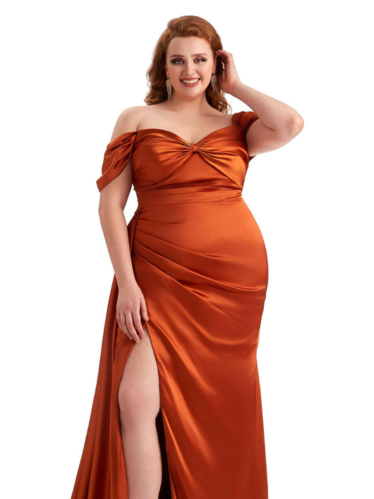 Plus Size Off The Shoulder Satin Guest Dress