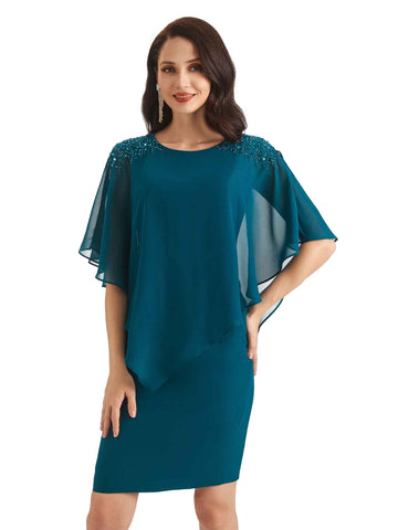 Half Sleeves Chiffon Dress-Chocolate
