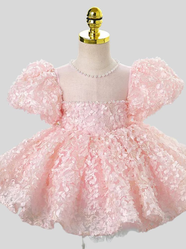 Barbara Puff Sleeve Appliques Dress