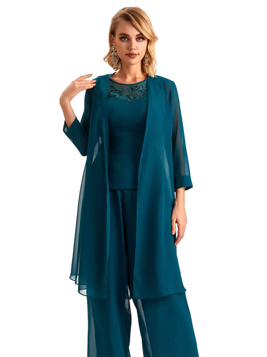 Pant Suits Chiffon Dress-Dusty Blue