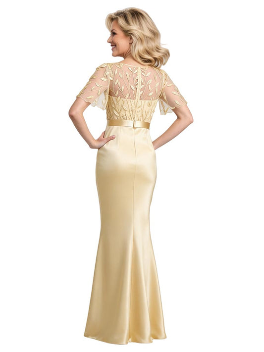 Scoop Bell Sleeves Satin Dress