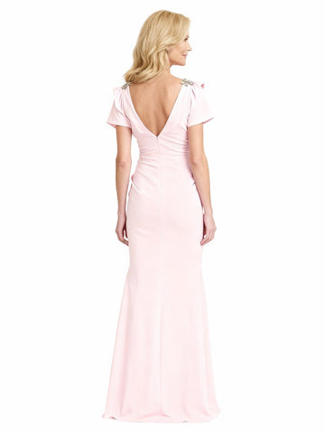 Boho Cap Sleeves Long Crepe Dress