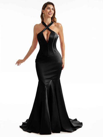 Eipstein Halter Satin Dress Black