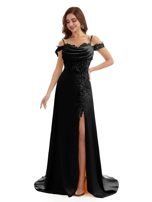 Karenna Cold Shoulder Satin Dress Black