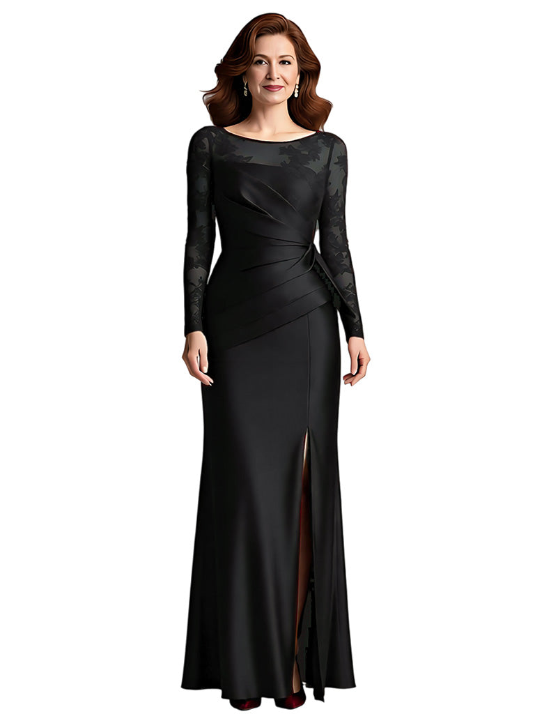 Qrtitan Scoop Long Sleeves Satin Dress