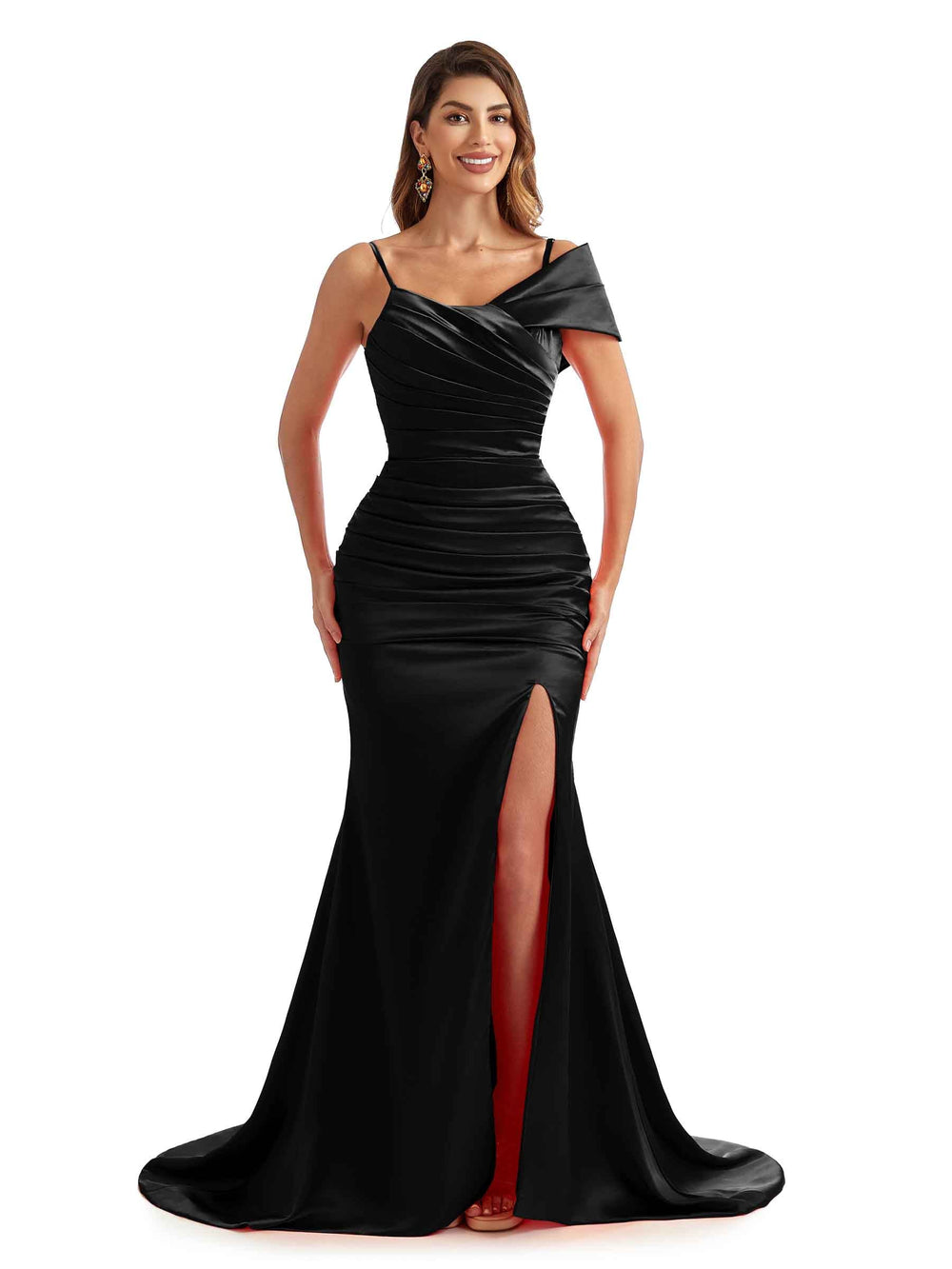 Halifax Asymmetric Straps Satin Dress Black