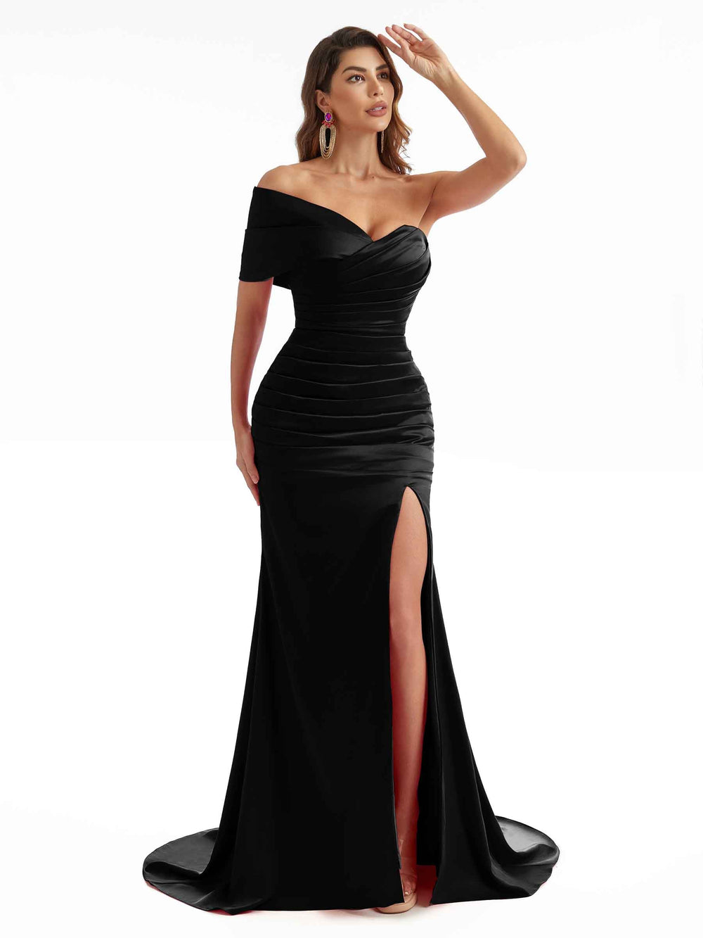Amelie Mermaid Satin Dress Black