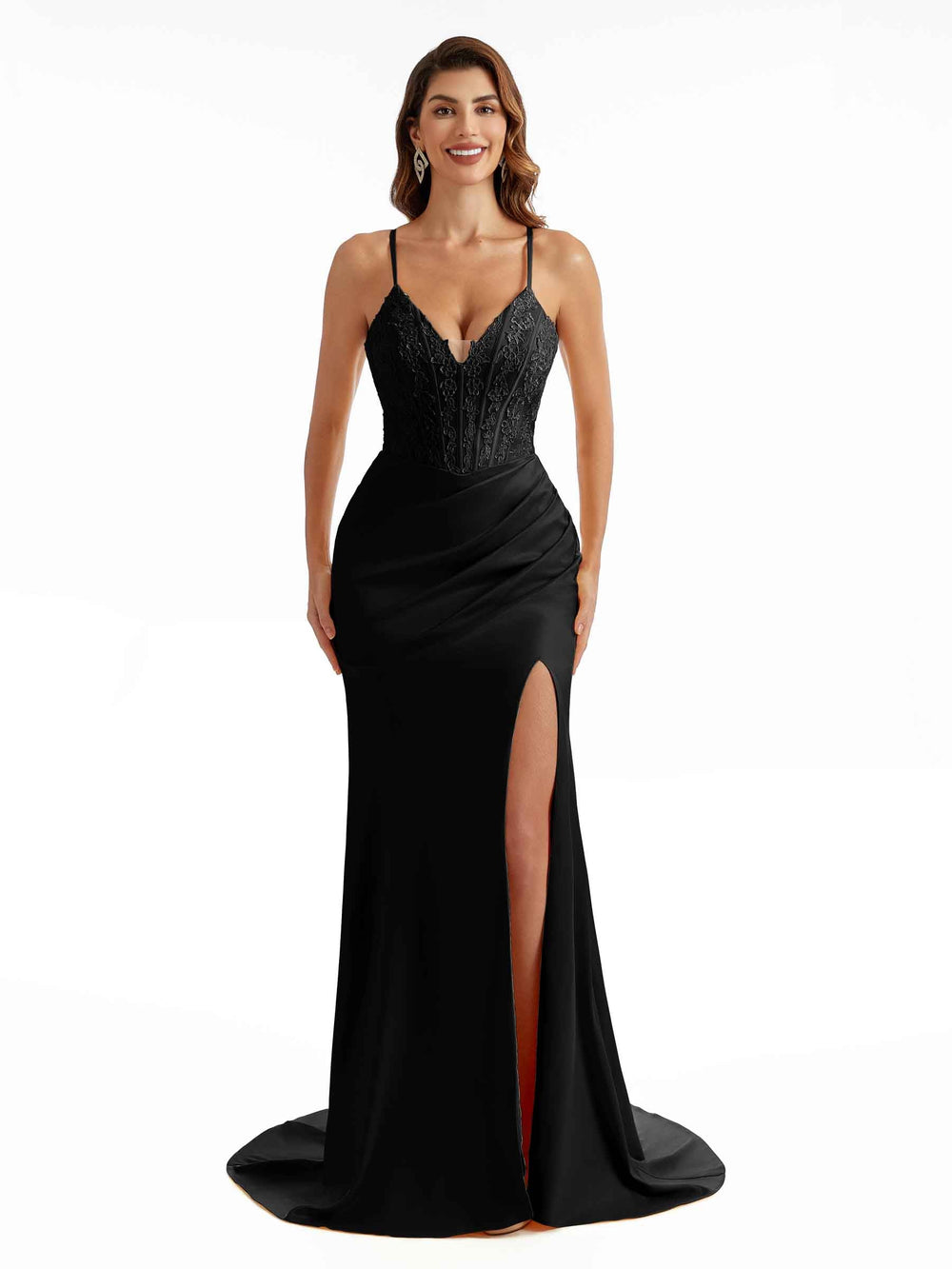 Abner Side Split Satin Dress Black