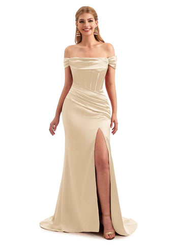 Spring Off The Shoulder Satin Dress