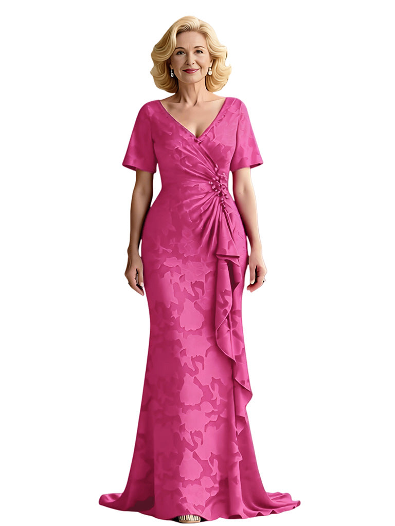 Qmerly Short Sleeves Mermaid Chiffon Dress