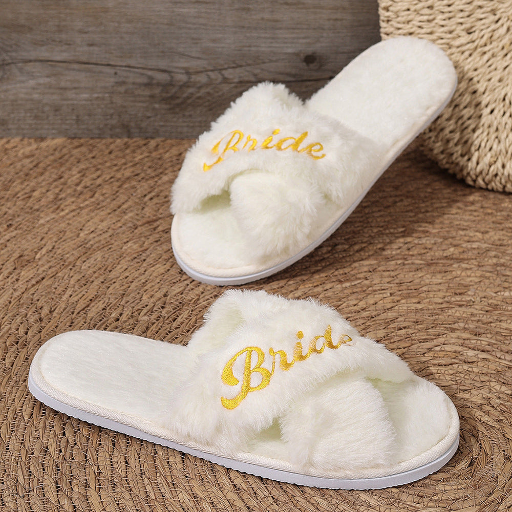 CN386 Cross Band Fuzzy Slippers