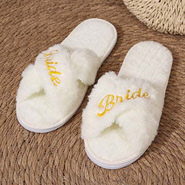 Cross Band Fuzzy Slippers