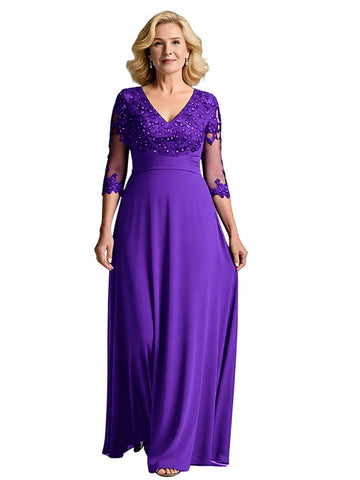 Qwiy 3/4 Sleeves A-line Chiffon Dress