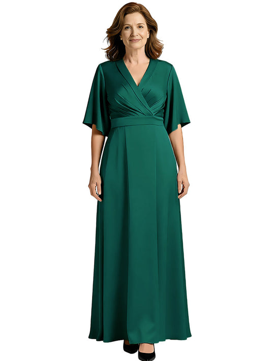 Qvava Bell Sleeves Pleats Satin Dress