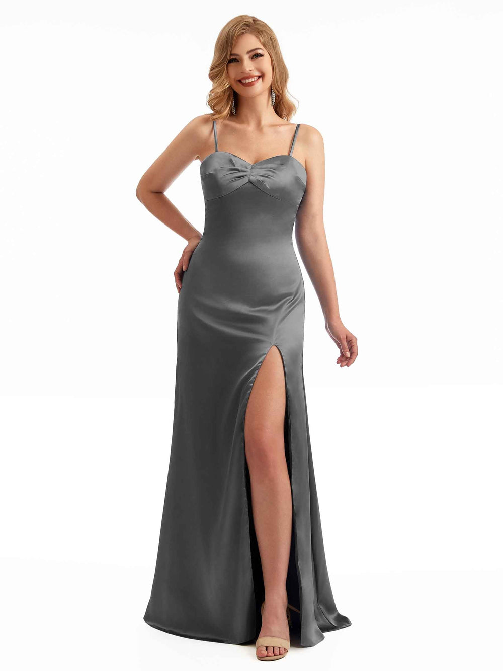 Adele Side Slit Summer Satin Dress