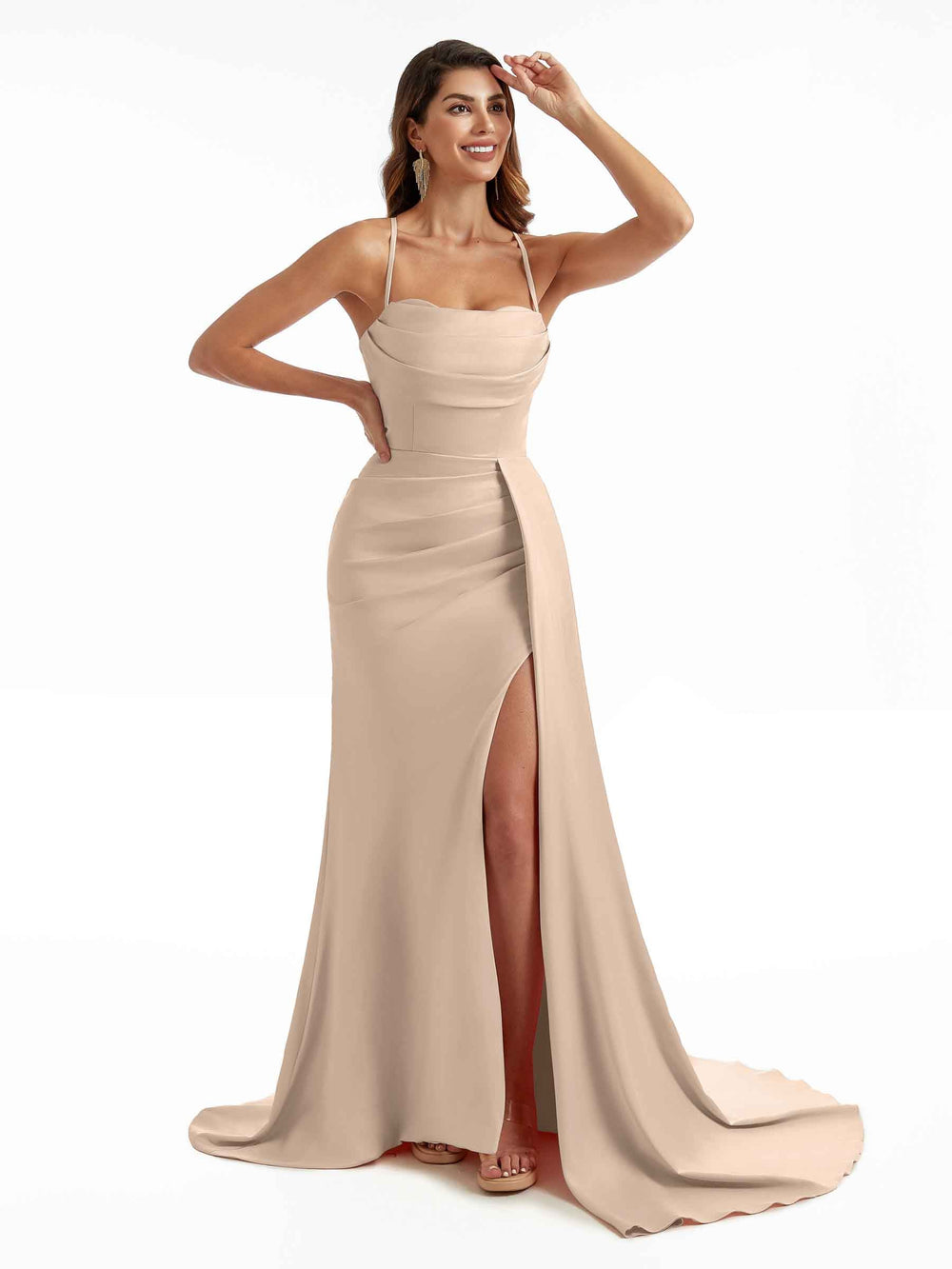 Gaskell Spaghetti Straps Satin Dress Taupe