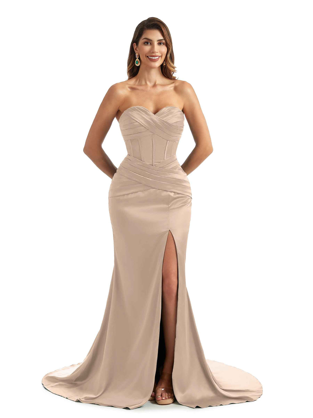 Leelah Sweetheart Satin Dress Taupe