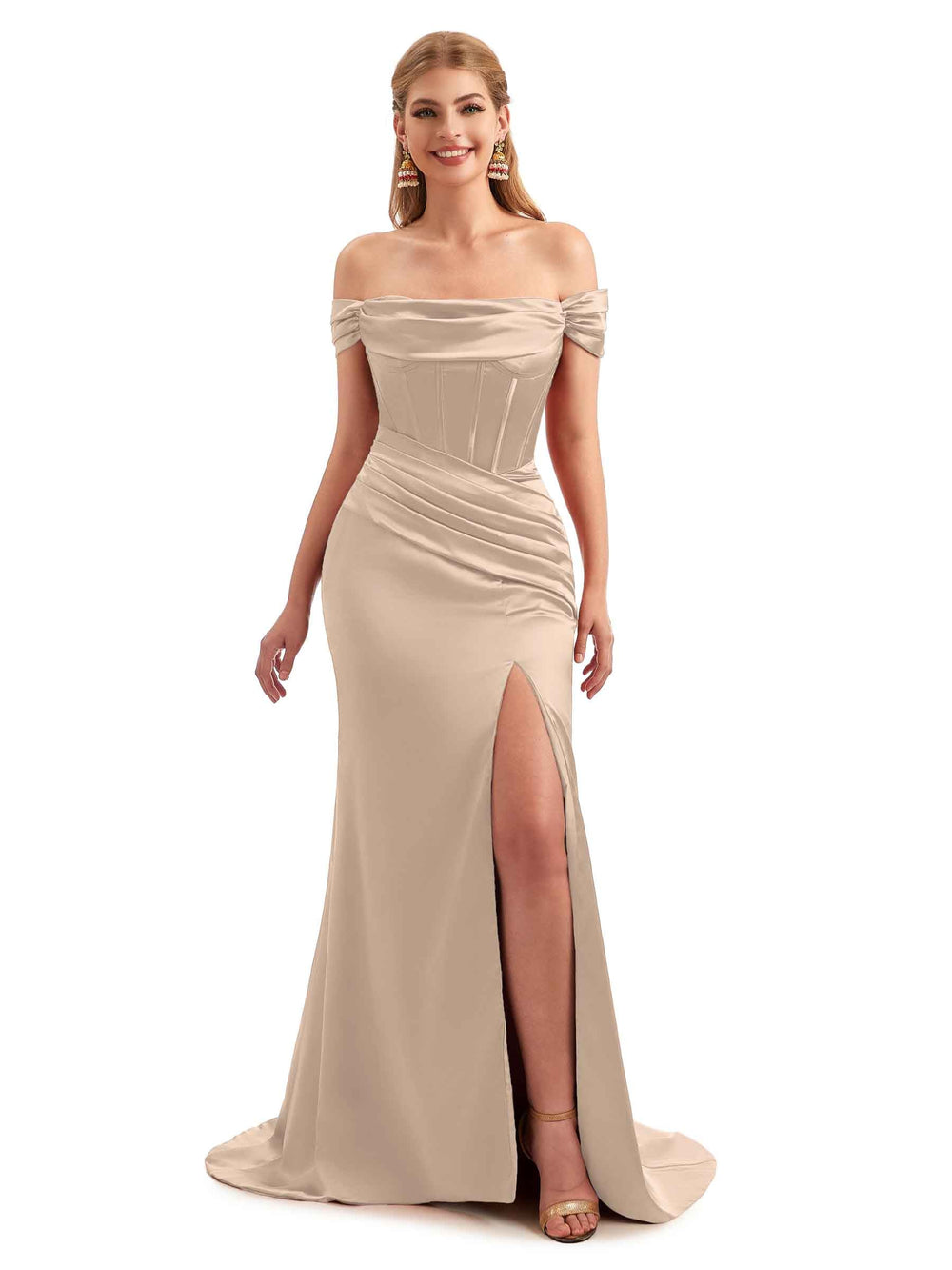 Oleaga Summer Off The Shoulder Satin Dress