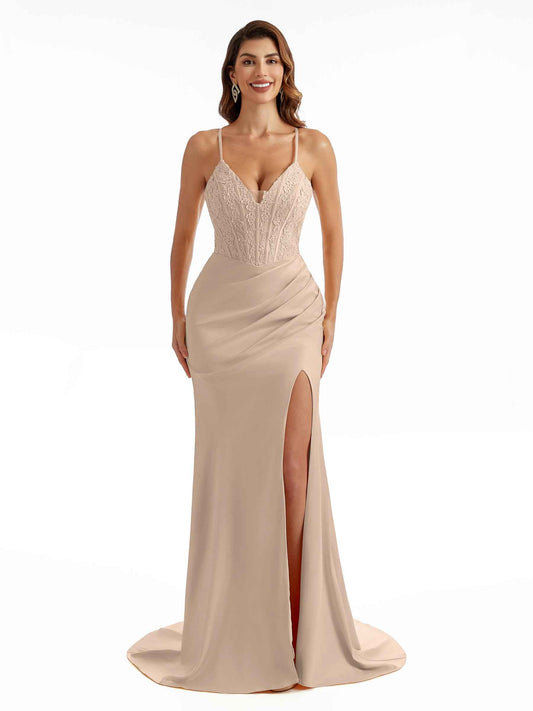 Abner Side Split Satin Dress Taupe