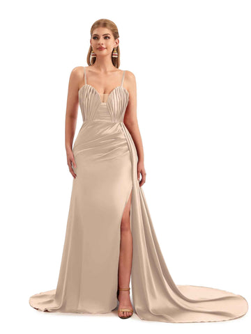 Momo Ruched Satin Dress Taupe