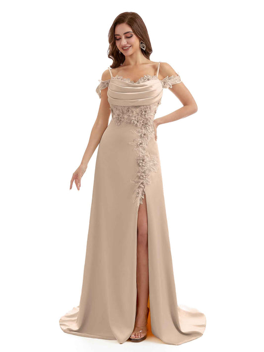 Karenna Cold Shoulder Satin Dress Taupe