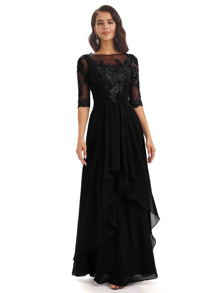purple long dresses Lila Charming Long Sleeves Floor Length Chiffon Bridesmaid Dresses, Lilac