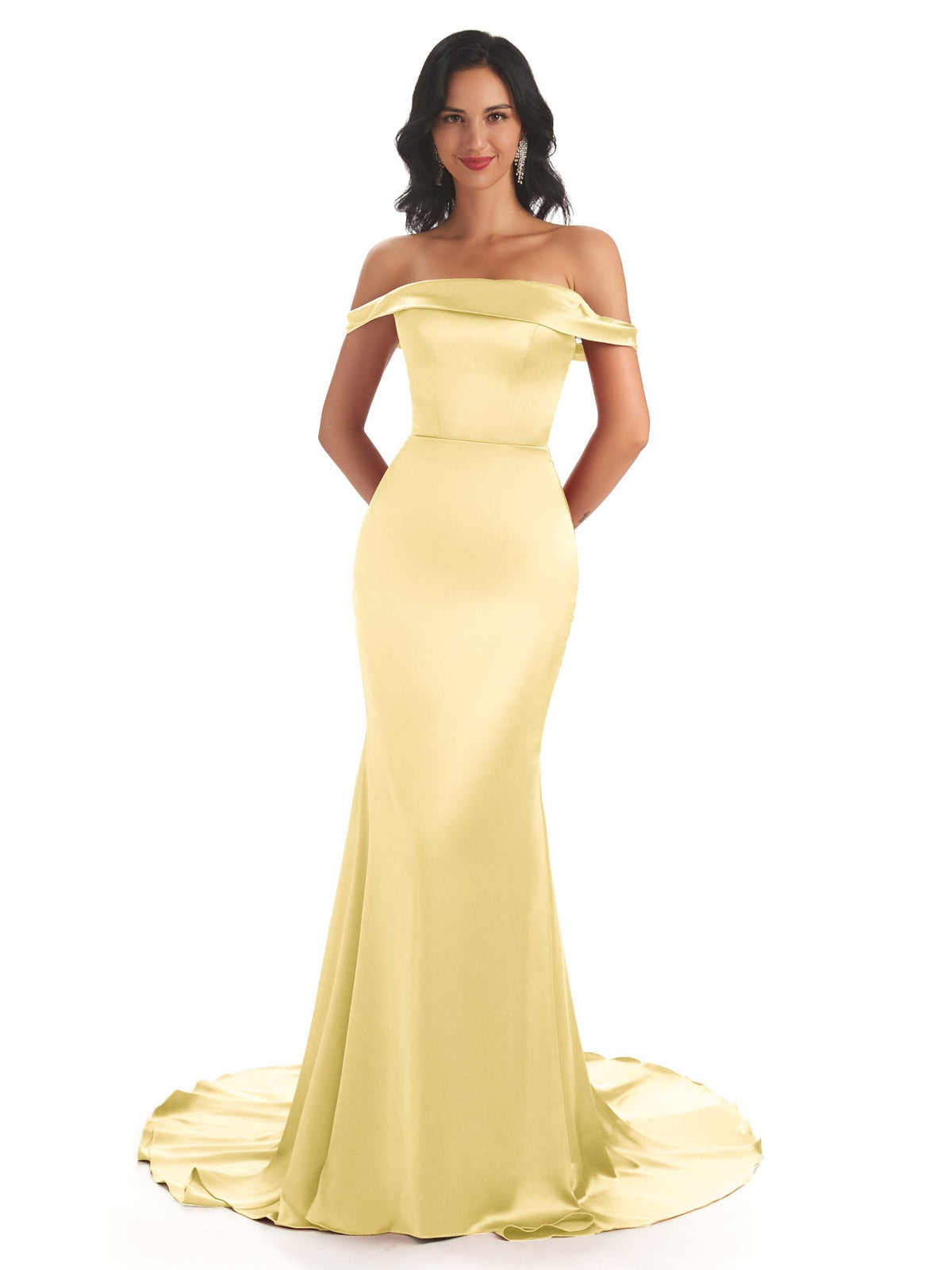 daffodil yellow bridesmaid dresses Mraelis Trendy Pleated Slit Floor Length Chiffon Bridesmaid Dresses, Daffodil main image 0