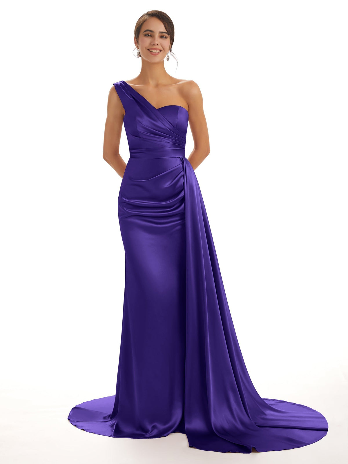 bridesmaid dresses in regency Regency Prom Dresses Spaghetti Straps V-Neck Pleated Open Back Stretch Satin Prom Dress With Slit