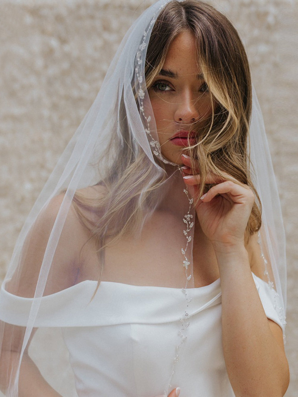 V127 Floral Pearls Long Veil