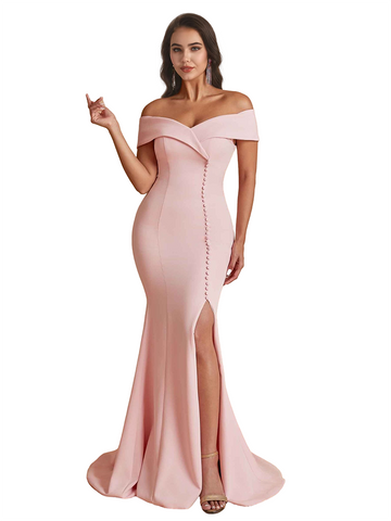 Calantha Long Off The Shoulder Satin Dress