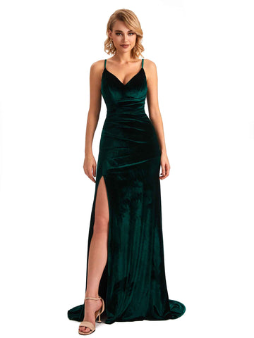 Cina Spaghetti Straps Velvet Dress