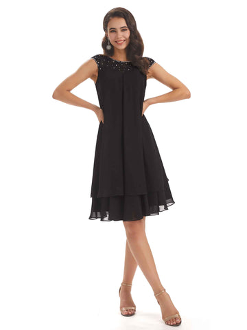 Angelina Knee Length Cap Sleeve Chiffon Dress
