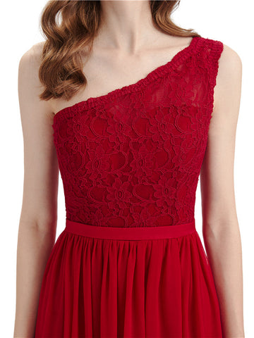 One Shoulder Chiffon Dress-Cocktail