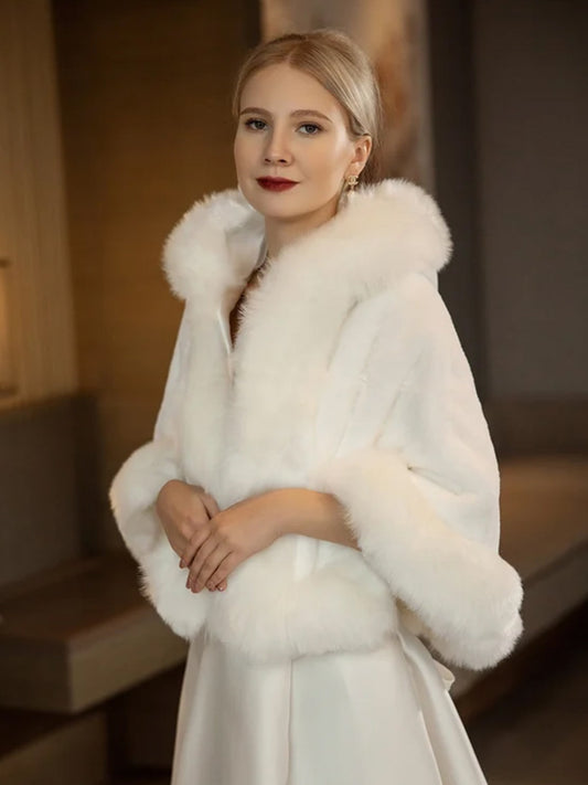 Hooded Faux Fur Shawl Wrap Stoles