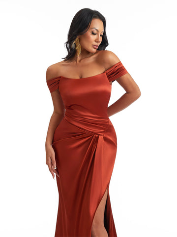 Off The Shoulder Lace Up Satin Dress