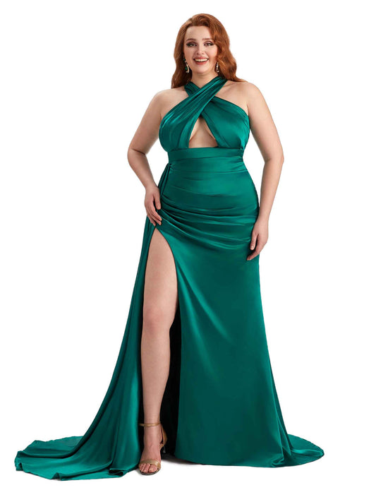 Brianna Plus Size Halter Satin Dress