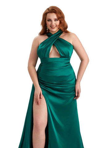 Plus Size Halter Satin Dress