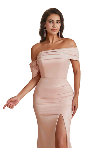 Off The Shoulder Long Satin dress
