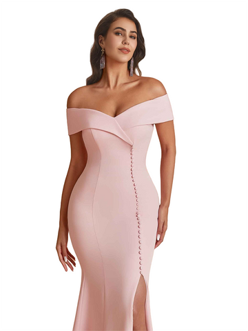 Long Off The Shoulder Satin Dress