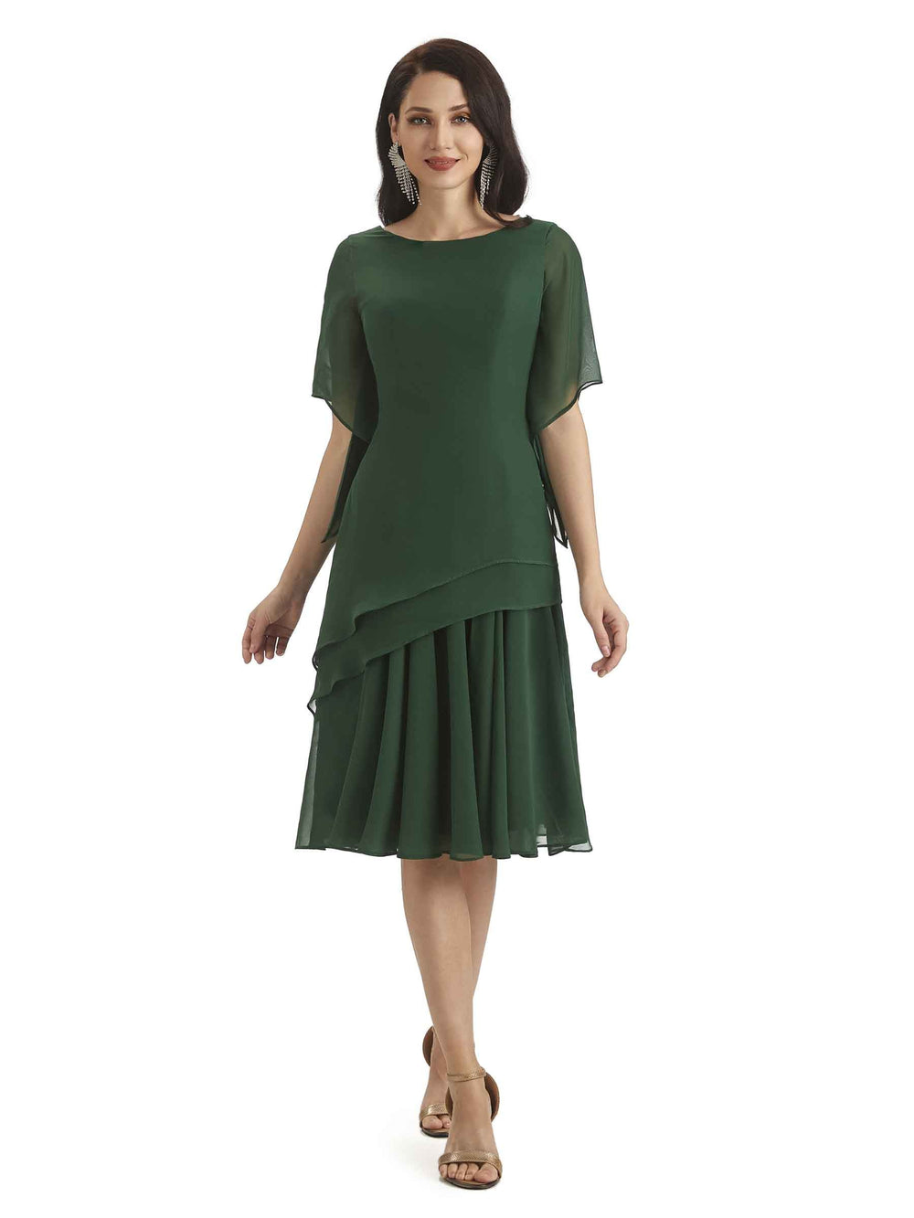 Desiree Knee Length Half Sleeves Chiffon Dress